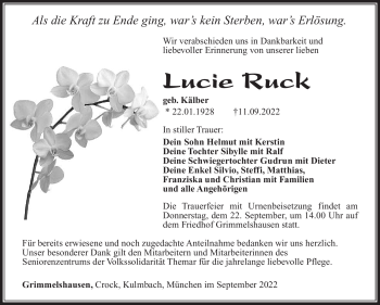 Traueranzeige von Lucie Ruck von Südthüringer Presse
