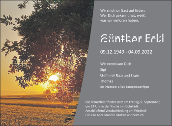Traueranzeige von Günther Eckl von Frankenpost