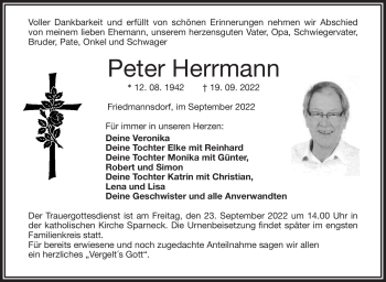 Traueranzeige von Peter Herrmann von Frankenpost