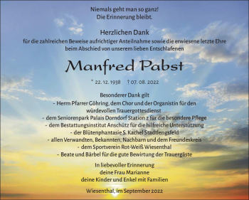 Traueranzeige von Manfred Pabst von Südthüringer Presse