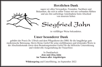 Traueranzeige von Siegfried Jahn von Südthüringer Presse