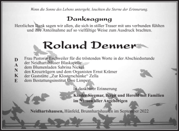 Traueranzeige von Roland Denner von Südthüringer Presse