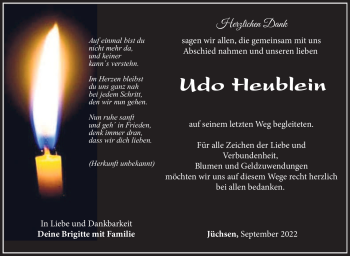 Traueranzeige von Udo Heublein von Südthüringer Presse