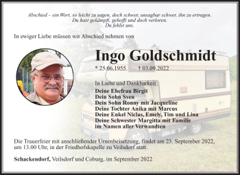 Traueranzeige von Ingo Goldschmidt von Südthüringer Presse