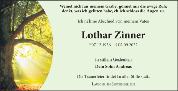 Traueranzeige von Lothar Zinner von Südthüringer Presse