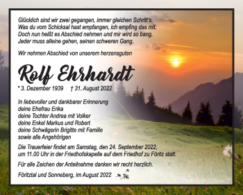 Traueranzeige von Rolf Ehrhardt von Südthüringer Presse