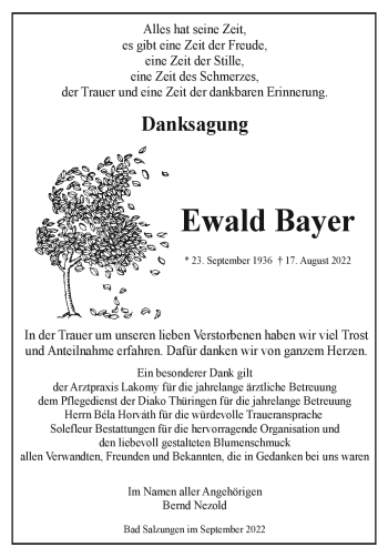Traueranzeige von Ewald Bayer von Südthüringer Presse