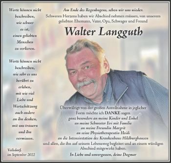 Traueranzeige von Walter Langguth von Südthüringer Presse