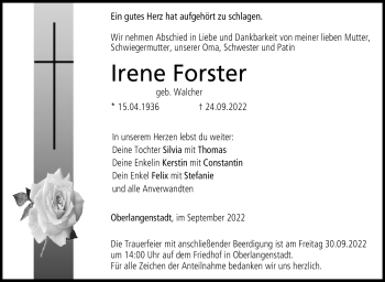 Traueranzeige von Irene Forster von Neue Presse Coburg