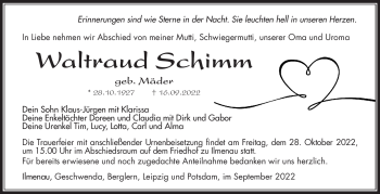 Traueranzeige von Waltraud Schimm von Südthüringer Presse