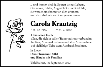 Traueranzeige von Carola Krautzig von Südthüringer Presse