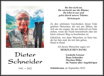 Traueranzeige von Dieter Schneider von Südthüringer Presse