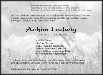 Traueranzeige von Achim Ludwig von Südthüringer Presse