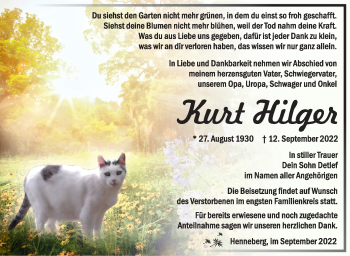 Traueranzeige von Kurt Hilger von Südthüringer Presse