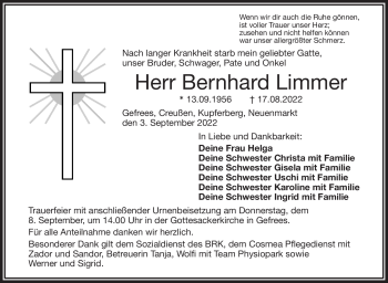 Traueranzeige von Bernhard Limmer von Frankenpost