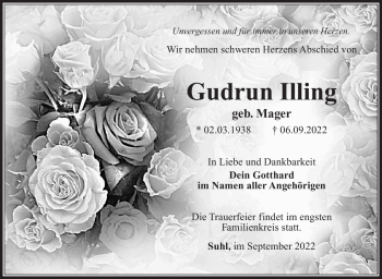 Traueranzeige von Gudrun Illing von Südthüringer Presse