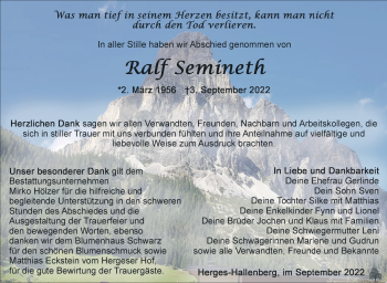 Traueranzeige von Ralf Semineth von Südthüringer Presse