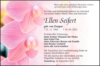 Traueranzeige von Ellen Seifert von Südthüringer Presse