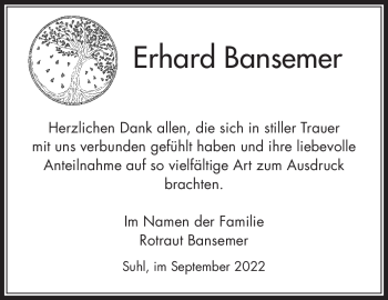 Traueranzeige von Erhard Bansemer von Südthüringer Presse