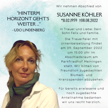 Traueranzeige von Susanne Köhler von Südthüringer Presse