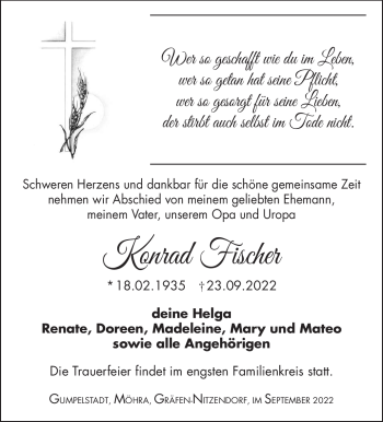 Traueranzeige von Konrad Fischer von Südthüringer Presse
