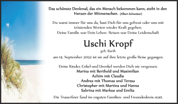 Traueranzeige von Uschi Kropf von Frankenpost