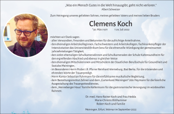 Traueranzeige von Clemens Koch von Südthüringer Presse