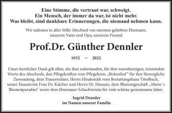 Traueranzeige von Günther Dennler von Südthüringer Presse