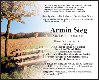 Traueranzeige von Armin Sieg von Südthüringer Presse