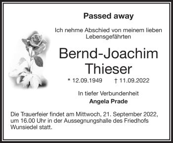 Traueranzeige von Bernd-Joachim Thieser von Frankenpost