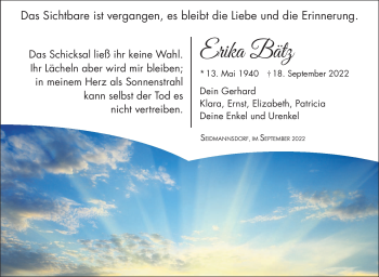 Traueranzeige von Erika Bätz von Neue Presse Coburg