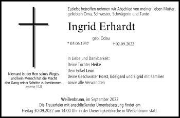Traueranzeige von Ingrid Erhardt von Neue Presse Coburg