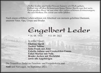Traueranzeige von Engelbert Leder von Südthüringer Presse