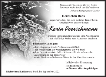Traueranzeige von Karin Poerschmann von Südthüringer Presse