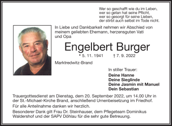 Traueranzeige von Engelbert Burger von Frankenpost