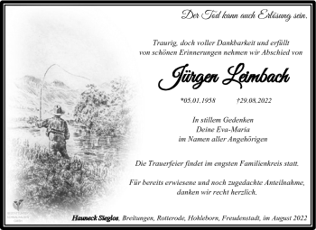 Traueranzeige von Jürgen Leimbach von Südthüringer Presse