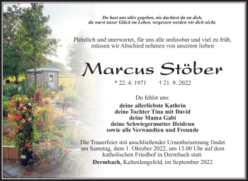 Traueranzeige von Marcus Stöber von Südthüringer Presse