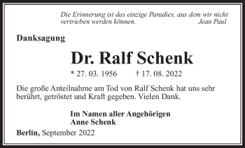 Traueranzeige von Dr. Ralf Schenk von Südthüringer Presse