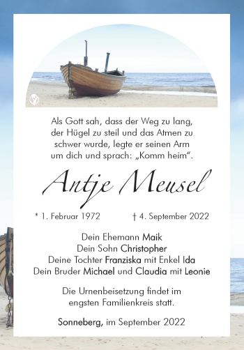 Traueranzeige von Antje Meusel von Südthüringer Presse