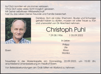 Traueranzeige von Christoph Puhl von Neue Presse Coburg