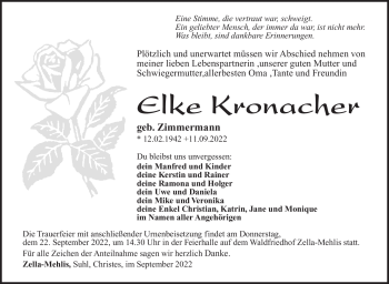 Traueranzeige von Elke Kronacher von Südthüringer Presse