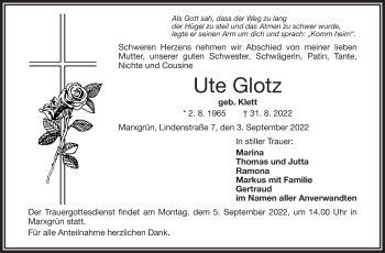 Traueranzeige von Ute Glotz von Frankenpost
