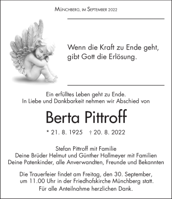 Traueranzeige von Berta Pittroff von Frankenpost