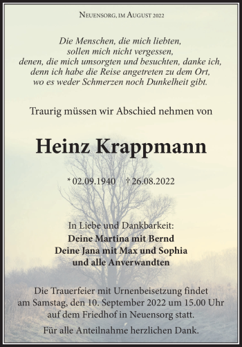 Traueranzeige von Heinz Krappmann von Neue Presse Coburg