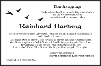 Traueranzeige von Reinhard Hartung von Südthüringer Presse