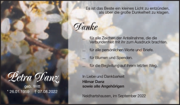 Traueranzeige von Petra Danz von Südthüringer Presse