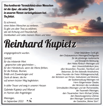 Traueranzeige von Reinhard Kupietz von Südthüringer Presse