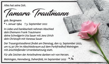 Traueranzeige von Tamara Trautmann von Südthüringer Presse