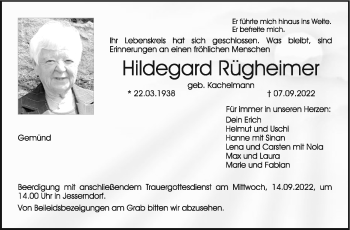 Traueranzeige von Hildegard Rügheimer von Neue Presse Coburg