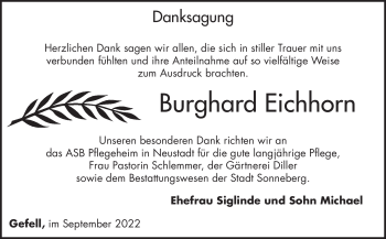 Traueranzeige von Brughard Eichhorn von Südthüringer Presse